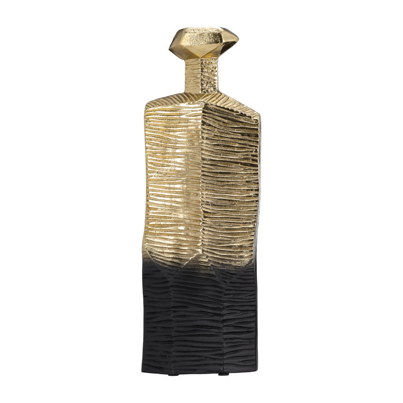 Burdetta Modern Decorative Metal and Aluminum Vase with Sculptural Geometric Neck and Textured Glam Design