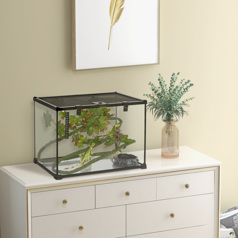 14 Gallon Black Glass Reptile Terrarium Tank with Sliding Screen Top