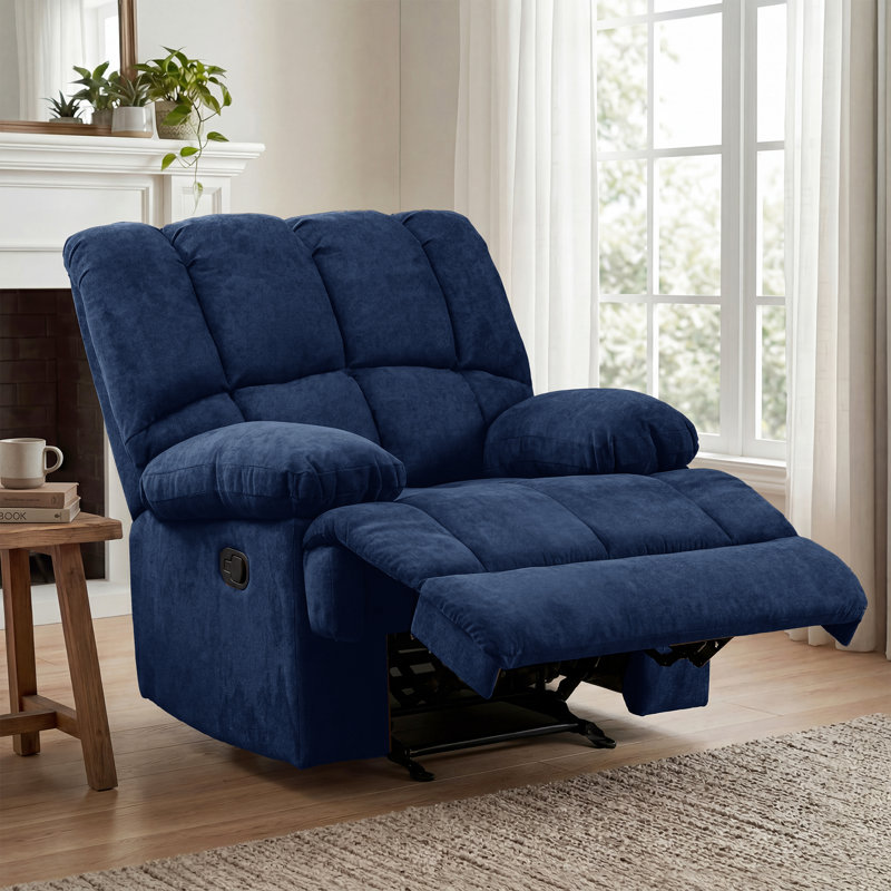 Brisen 44.5'' Wide Upholstered Recliner, Blue Polyester, 41.33" H x 44.48" W x 29.92" D