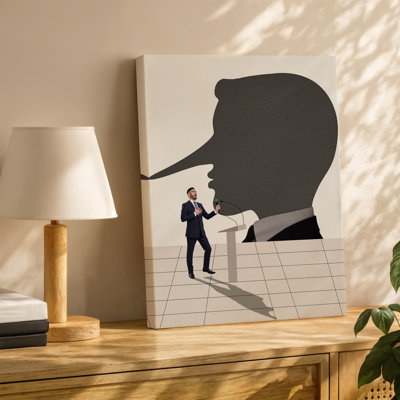 Canvas A Stylized Illustration Depicting A Man In A Suit Standing Wall Art At A Podium Passionately Delivering A Speech The Speaker Canvas Wall Art