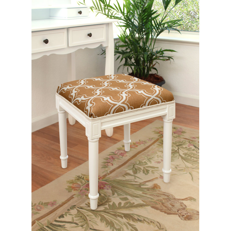 Tabouret de coiffeuse en treillis Pangle, Blanc, Caramel