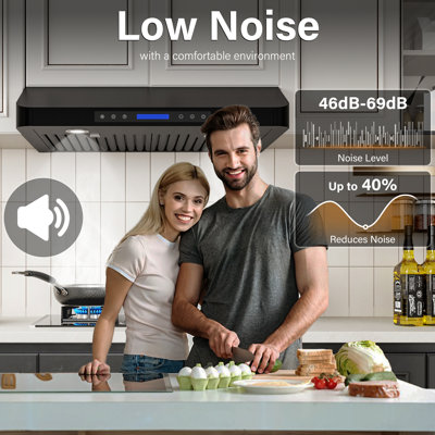 30 inch 900 CFM Ducted Under Cabinet Range Hood 4 Speed Quiet Black Stainless Steel Remote and Touch Panel Control with LED Lights