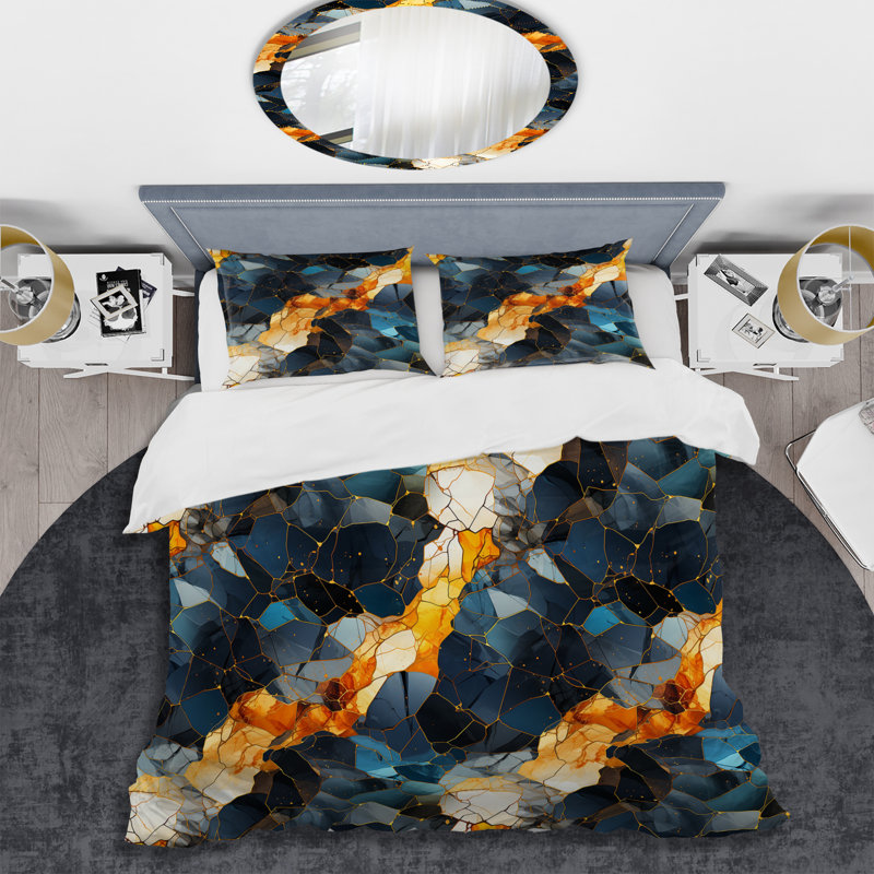 Retro Revival Marble Pattern - Ensemble de housse de couette en marbre, Housse de couette pour grand lit et 2 taies décor