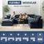 Canapé modulaire en forme de L Cloud, canapé modulaire en forme de L 6 places avec 1 repose-pieds amovible à siège profond, bleu-223985689-223985695