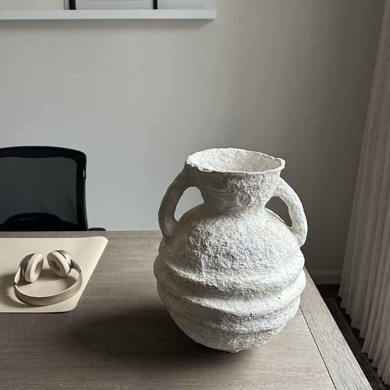 Handcrafted Boho Pottery Vase with Paper Mache Detailing and Textured Artisan Design