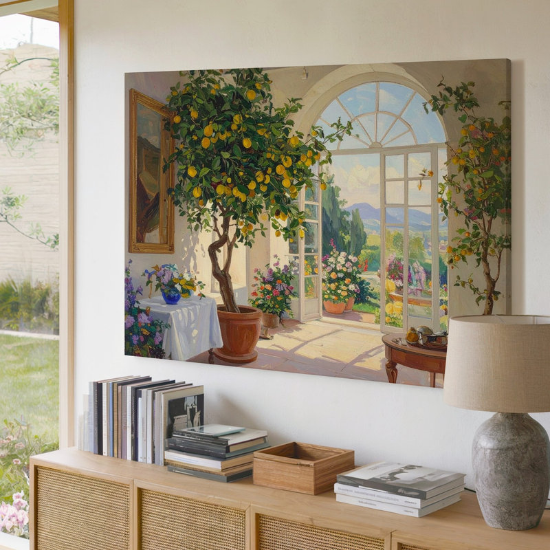 Art mural sur toile, jardin ensoleillé méditerranéen conservatoire, H 9 po x l 12 po