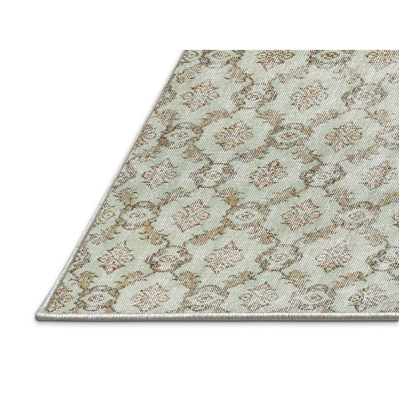 Tapis traditionnel beige / vert content, Rectangle 5 pi x 7 pi