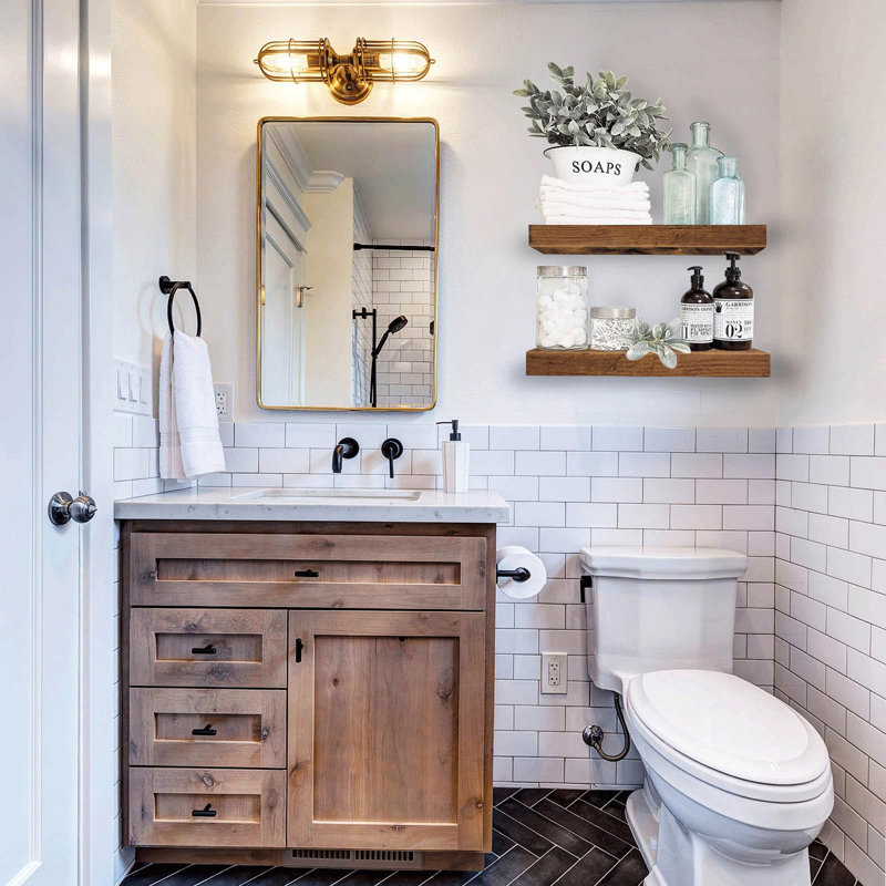 Bathroom Shelves Floating Shelves for Wall Shelf Over Toilet Small Wall Mounted Farmhouse Decor 16 inch Set of 2, White