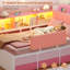 Lit de jour d'angle une place pour enfant, lit plateforme rembourré avec 6 tiroirs de rangement, 3 niches ouvertes, barrière de sécurité, lumières DEL RVB et station de recharge, rose-1825009974