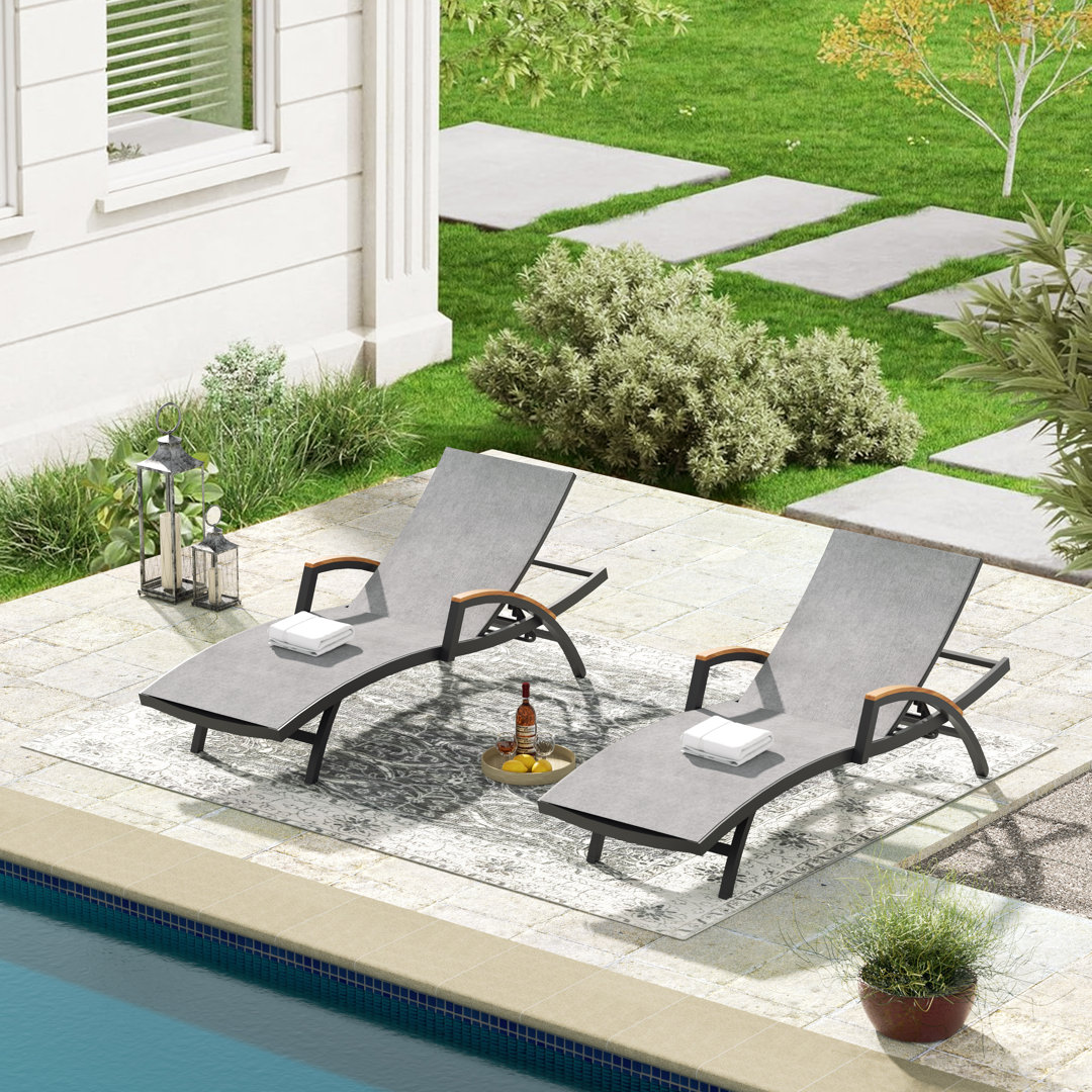 Chambray Outdoor Aluminum Chaise Lounge Chairs With Phifertex Sling Fabric (Set of 2) Peak Home Furnishings