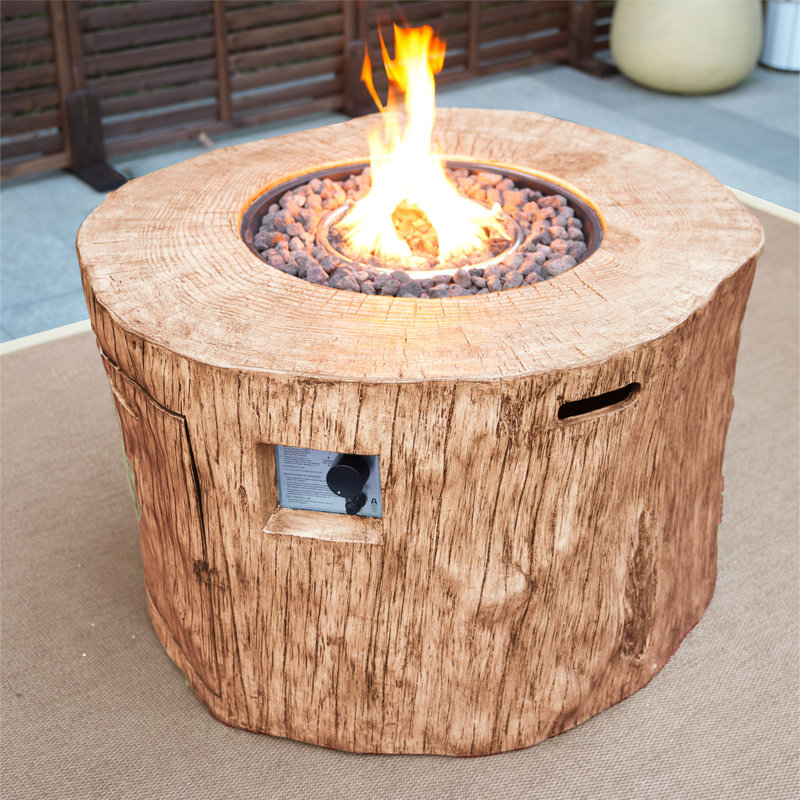Devlynn Round Inorganic Mineral Powders Propane Smokeless Fire Pit Table with Hidden Fuel Tank, Brown