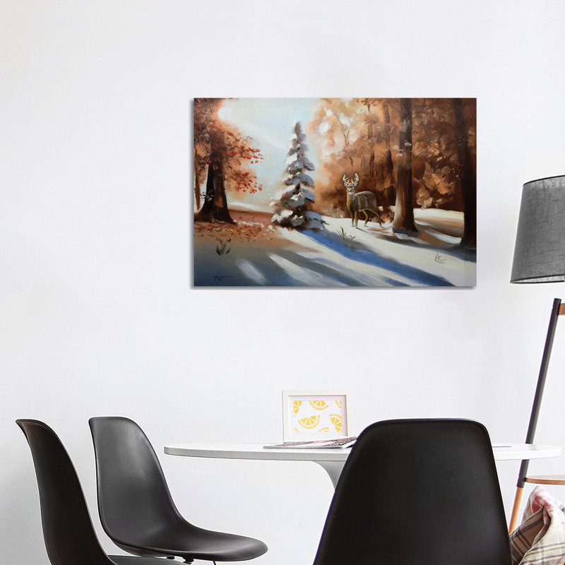 Deer At Dawn In Snowy Woods 1 Piece Wall Art on Canvas, 101.6 cm H x 66.04 cm W x 3.175 cm D, Wrapped Canvas