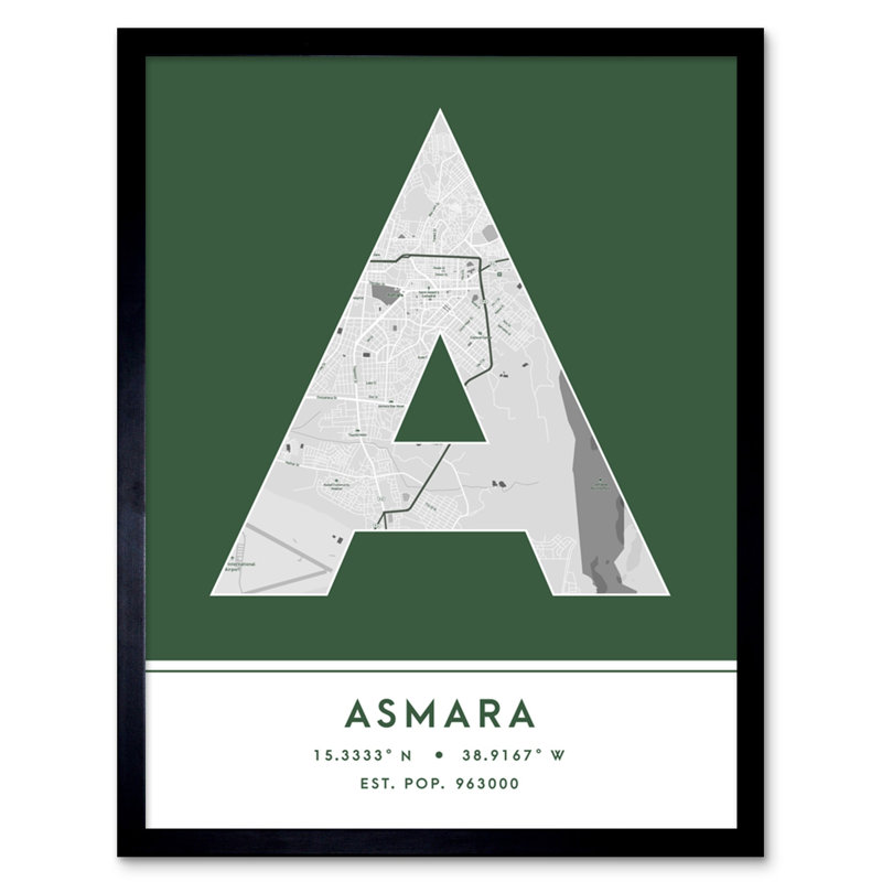 Asmara City Map Asmara Eritrea City Map Green - Single Picture Frame Typography
