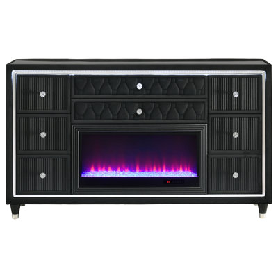 Castiglione 8-Drawer LED Bedroom Flame Box Dresser Black