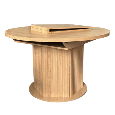 Round Extendable Dining Table for 4-6, MDF with Brown Finish, 47-63 Inches, Textured Base for Kitchen or Dining Room