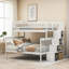 Lit superposé simple au dessus d'un escalier avec rangement, structure en pin massif, finition blanc pur pour les chambres d'enfant partagées