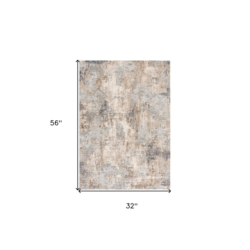 8' X 10' Beige Abstract Dhurrie Area Rug, Rectangle 3' x 5'