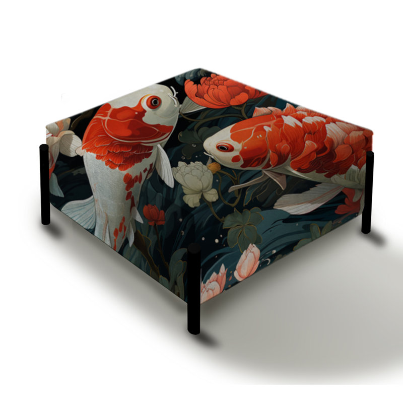 Koi Pond Reflections - Grand repose-pieds carré chinois