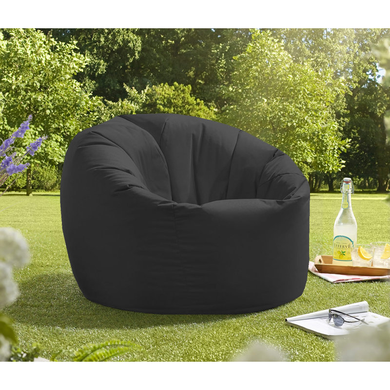 Attenborough Polyester Outdoor Friendly Refillable Bean Bag Chair, Black, 102cm H x 89cm W x 89cm D