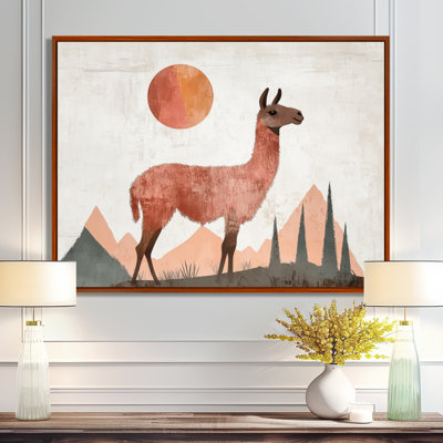 Colline des Andes ensoleillée - Impression sur toile encadrée avec un lama
