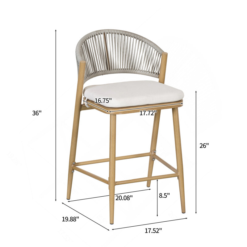Tabouret de patio Eisen, Coussin beige / structure en aluminium érable, Tabouret de comptoir (siège d'une hauteur de 26 p, 4