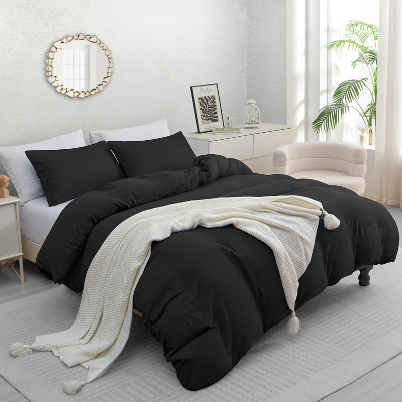 Microfiber Solid Colour Duvet Cover Set with Pillow Shams Included, Double Duvet Cover Set + 4 Additional Pieces
