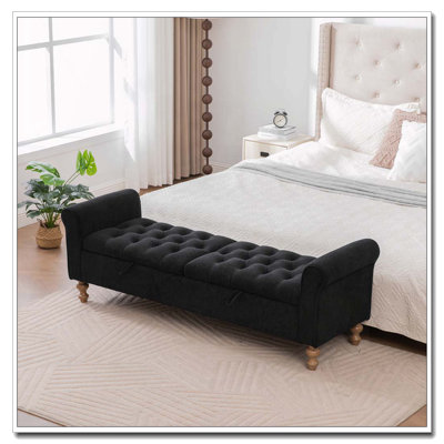 Banc de rangement rembourré moderne de 65,75 po de largeur avec double couvercle