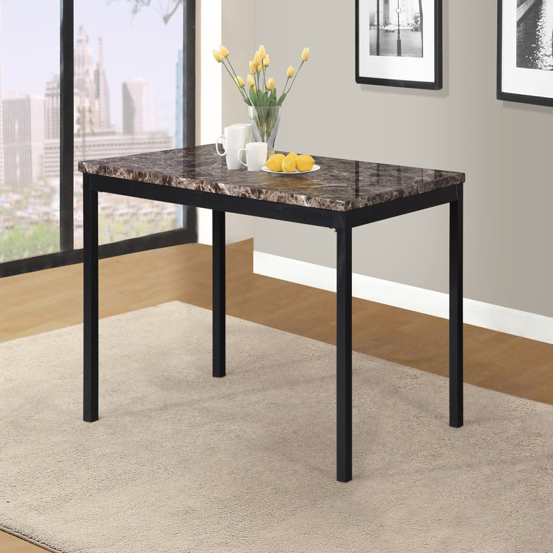 Table de salle à manger en métal avec plateau en faux marbre stratifié