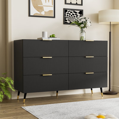 Sideboard with 6 drawers and gold handles, length 120cm