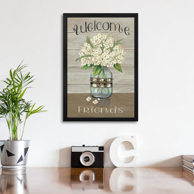 «Welcome Friends Mason Jar», affiche encadrée par Pam Britton