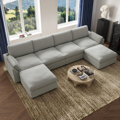 Canapé modulaire moelleux en velours côtelé moelleux avec repose-pieds, canapé de salon en forme de L