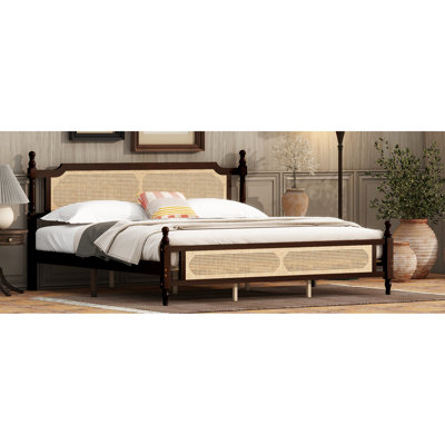 Headboard And King Bed, Made From Quality Pine, Stained Bed With , Pine Wood Construction, Tone