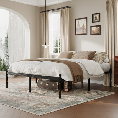  18" High Black Metal King Bed Frame with Roman Style Legs