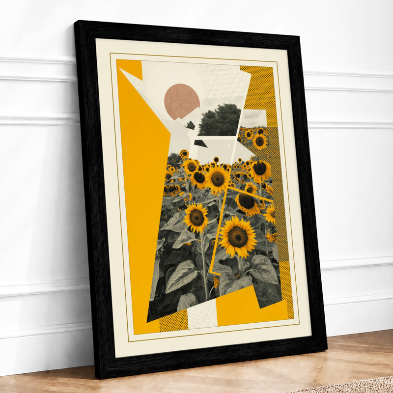 Sunflower Geometry Eclectic - Framed Print, A4 - 29.7 x 21.0 cm, Black