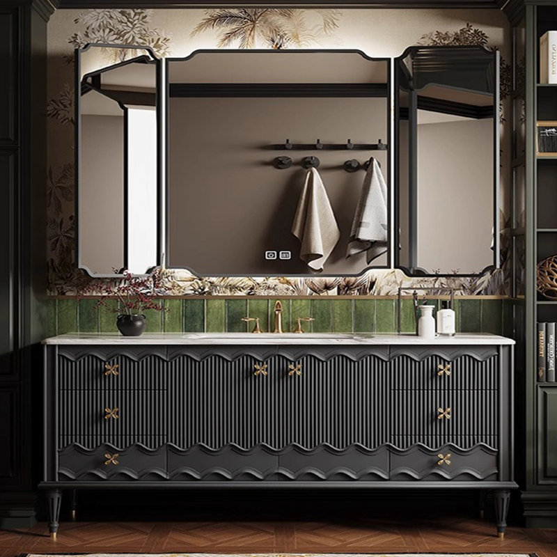 Armoire de salle de bain rétro sur pied, H 33,46 po x l 70,87 po x P 21,65 po, Gris