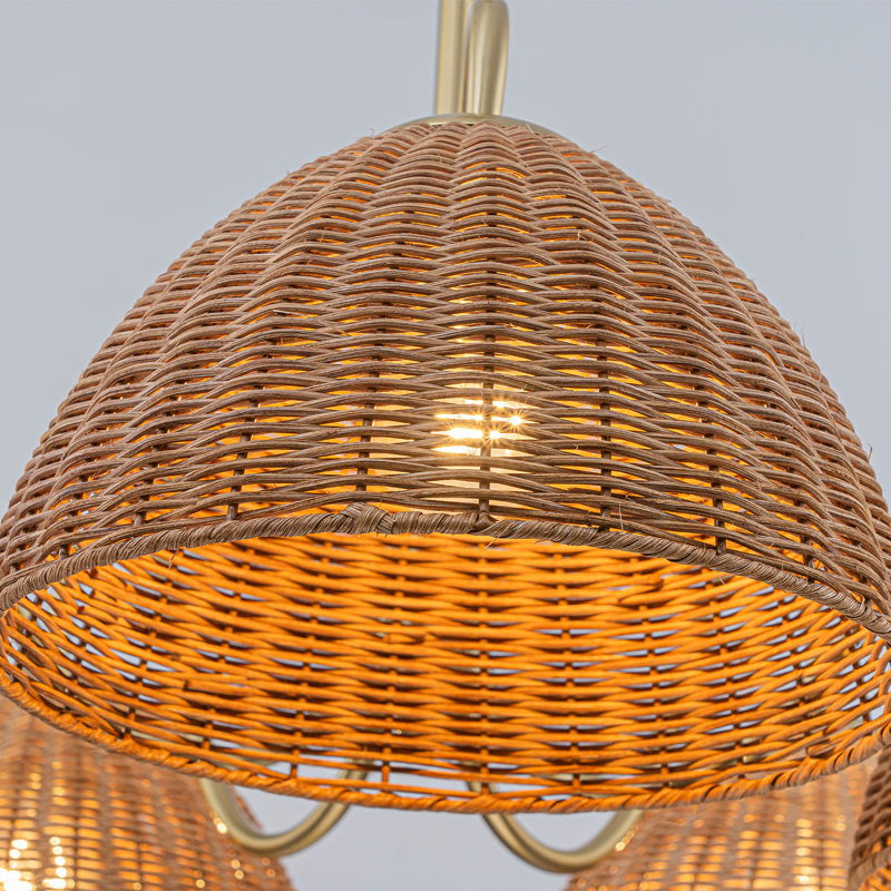 Lustre rustique à 5 lumières en rotin tressé