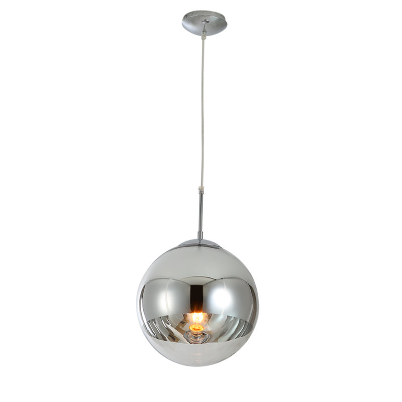 Luminaire suspendu moderne en verre dégradé métallique, demi-chrome / sphère dorée, H 59 po x l 14 po x P 14 po, Argent