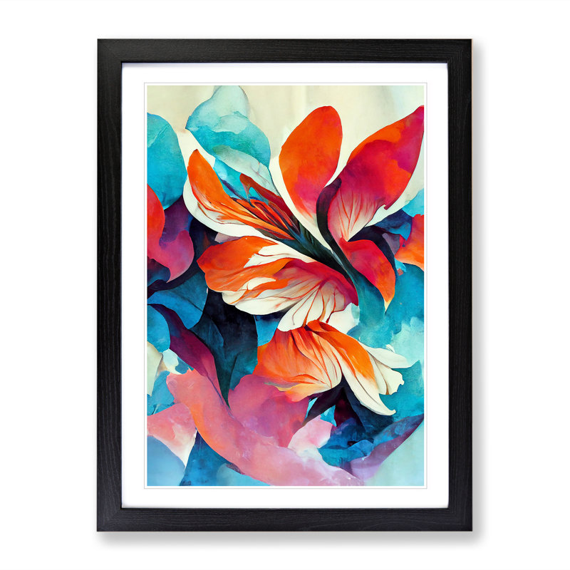 Pretty Abstract Flowers No.2 - Single Picture Frame Print, Black, 64cm H x 46cm W