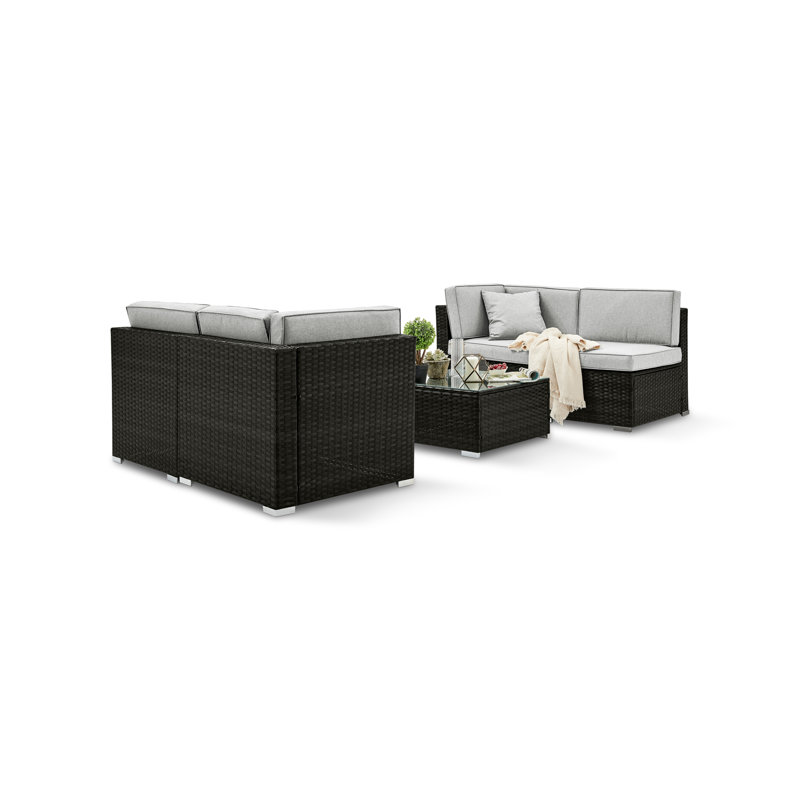 Miacomet Modular PE Rattan Garden Sofa Set and Table for Modern Gardens and Patios (Cover Included), 6