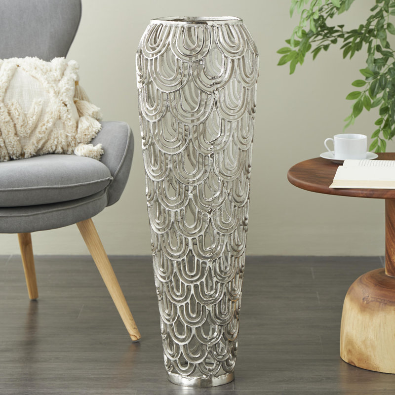 Gathel Arched Geometric Floor Vase, 34.8" H x 11.3" W x 11.3" D, Silver