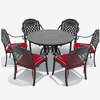 7-Piece Set Of Cast Aluminum Patio Furniture With Black Frame and Blue Seat Cushions(same as:W1710S00485)