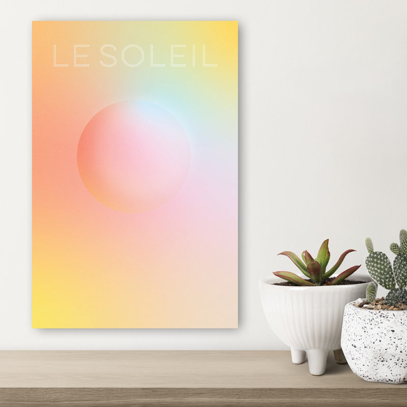 Le Soleil Gradient Orb, une impression d'art mural abstraite, colorée et onirique représentant un paysage naturel.