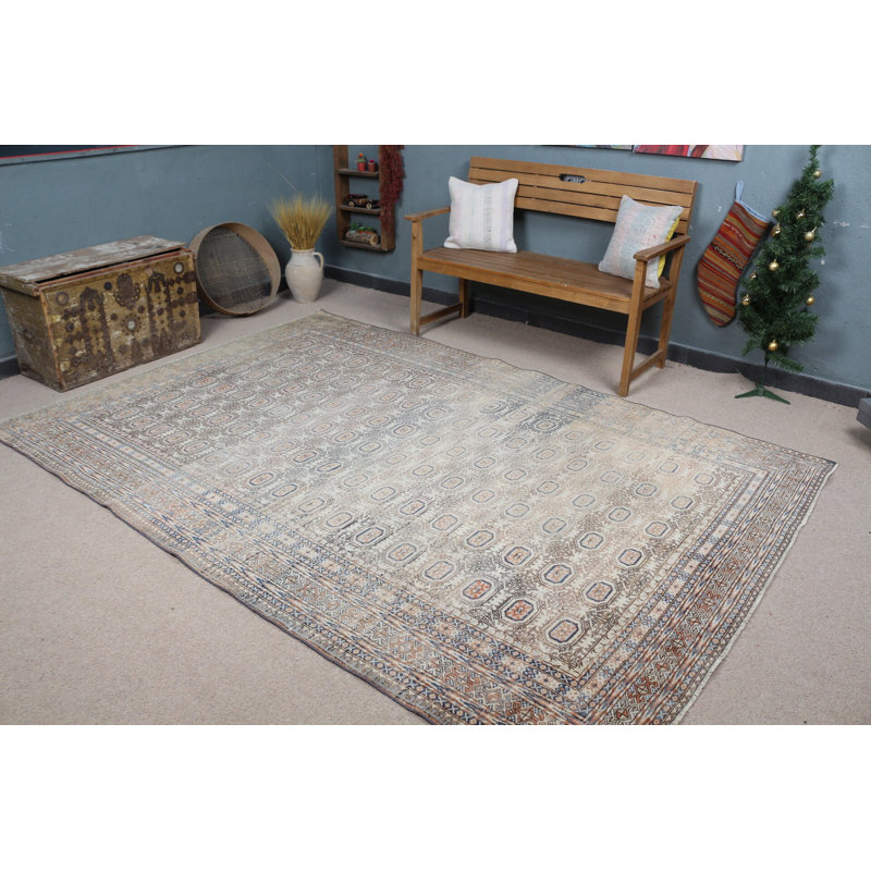 Tapis turc tissé à la main de style Oushak pour le salon avec un motif unique