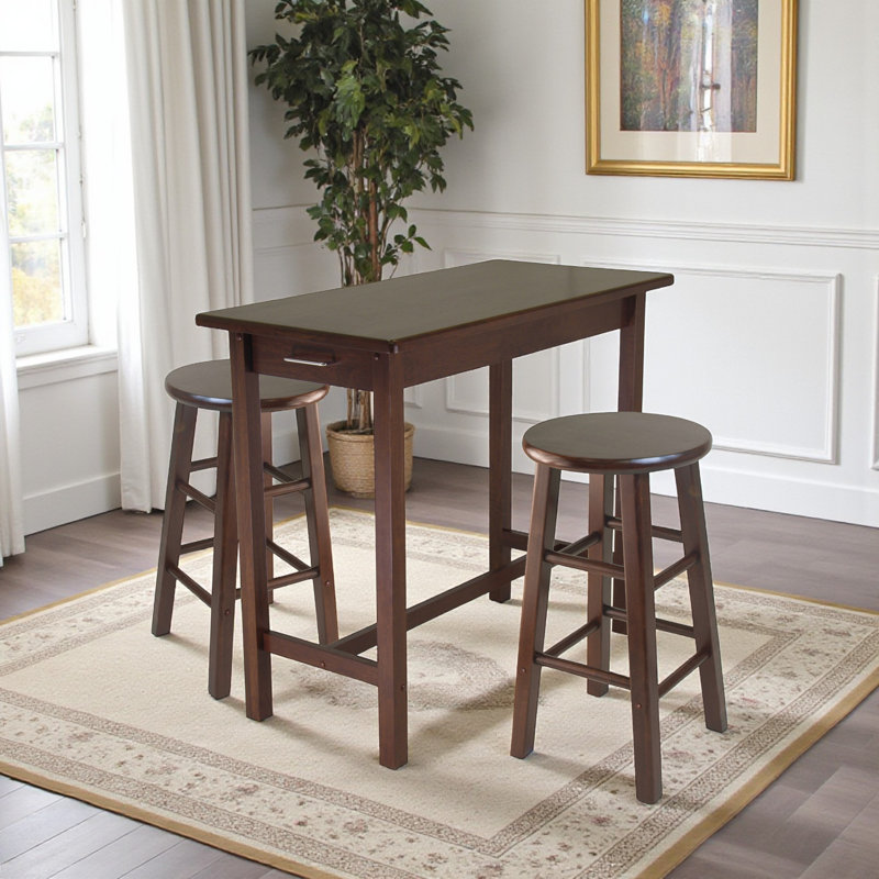 Hopkins 3-Pc Breakfast Table Set with Counter Stools, Walnut