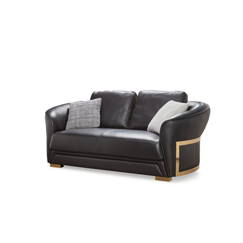 Loveseat, Black Genuine Leather