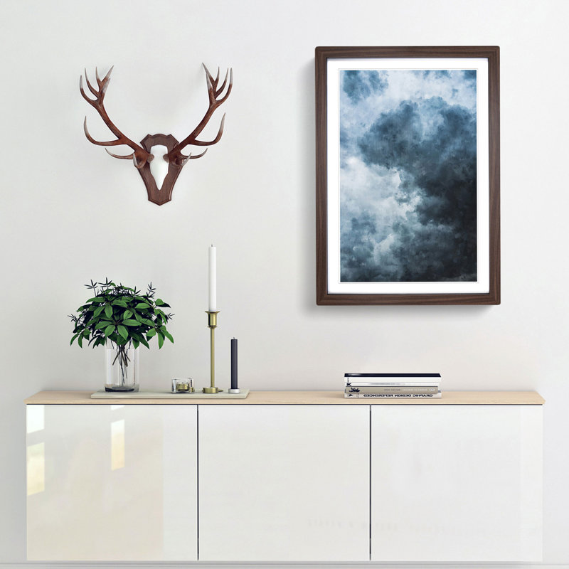 White Clouds - Picture Frame Painting Print, 33cm H x 24cm W x 2cm D, Walnut Framed