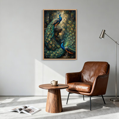 Ensemble de 1 tableau sur toile à motifs de plumes de paon