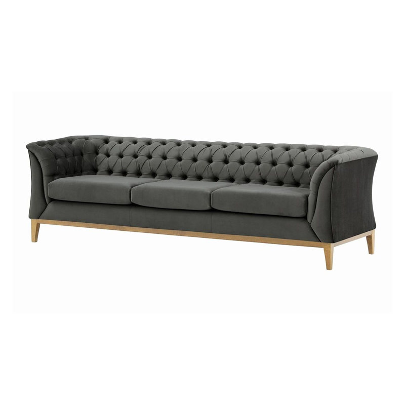 Burnham Velvet 3 Seater Sofa, Grey