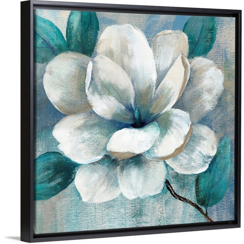 Art mural bleu sarcelle Magnolia II, H 30 po x l 30 po, Noir, Impression encadrée