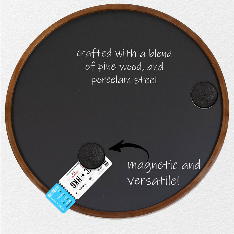 Rustic Brown Round Magnetic Chalkboard with Pine Wood Frame